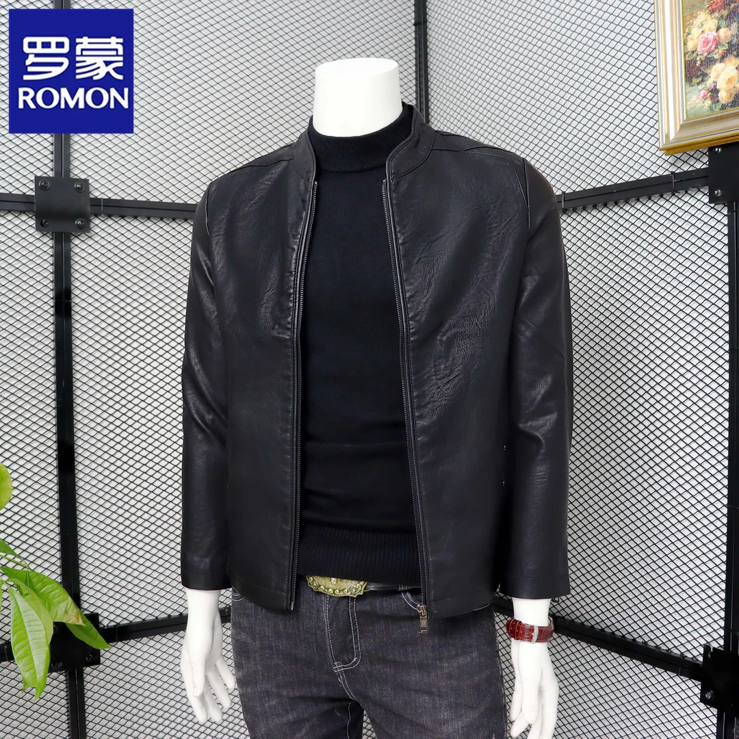 罗蒙新款春秋季短款时尚商务休闲百搭男士皮衣外套皮夹克修身上衣