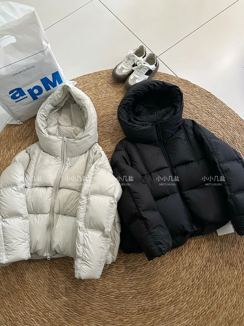 韩系零压感连帽泡芙羽绒服女2025冬装小个子保暖白鸭绒女