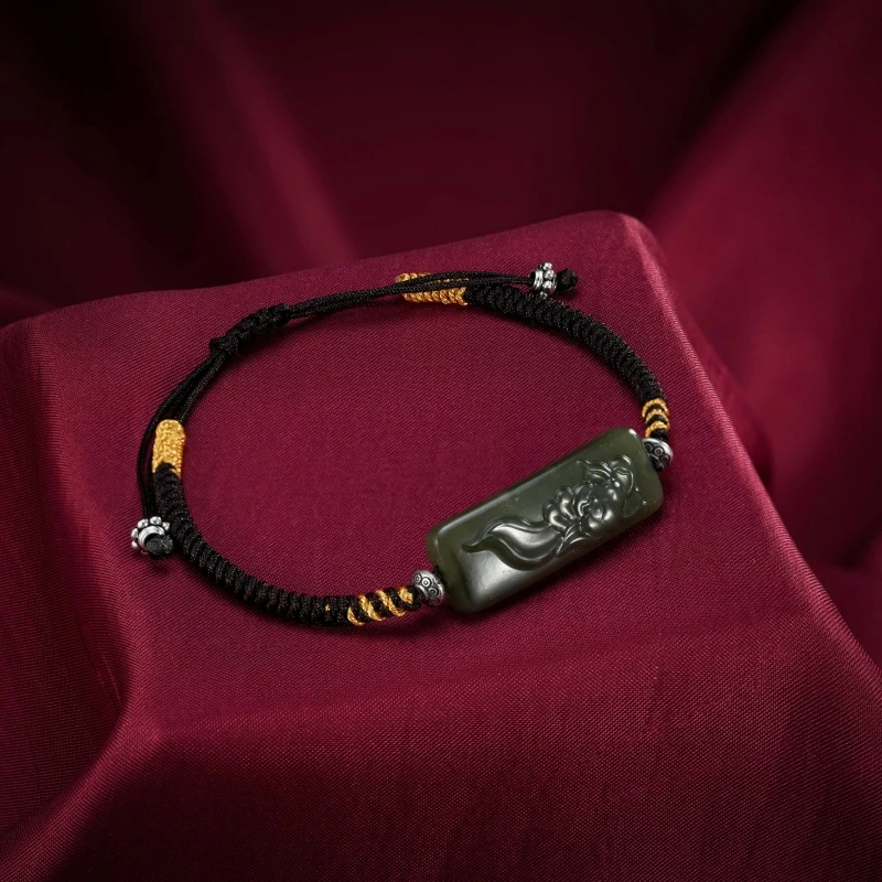 天然和田玉莲花编织手绳民族风手链06200634