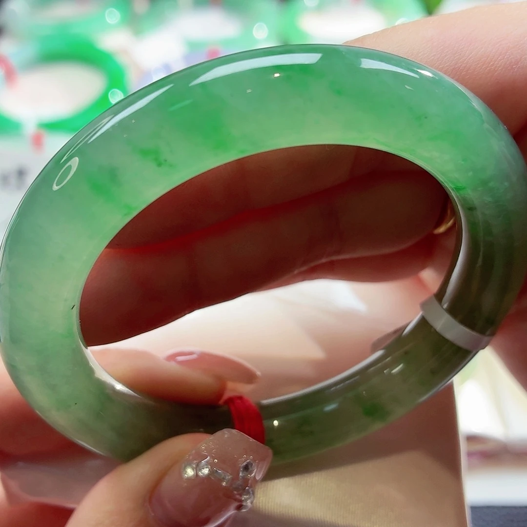 翡翠未镶嵌手镯强推毕业冰透绿飘金丝绿88-5