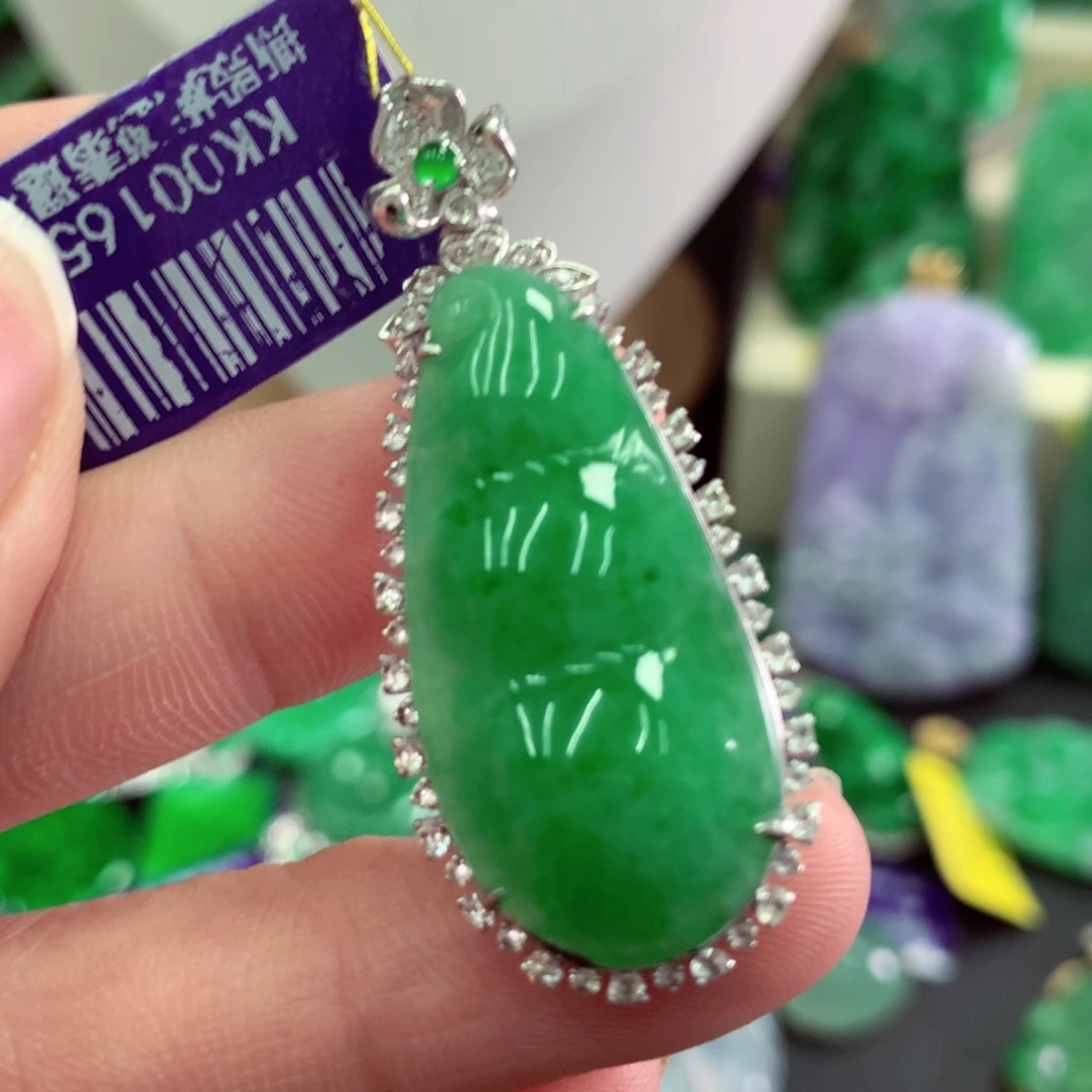 翡翠18K金镶嵌吊坠(不含链)