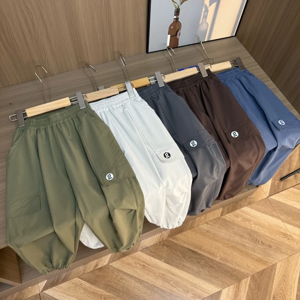 春季轻薄纯色儿童松紧腰收腿长裤中大童童