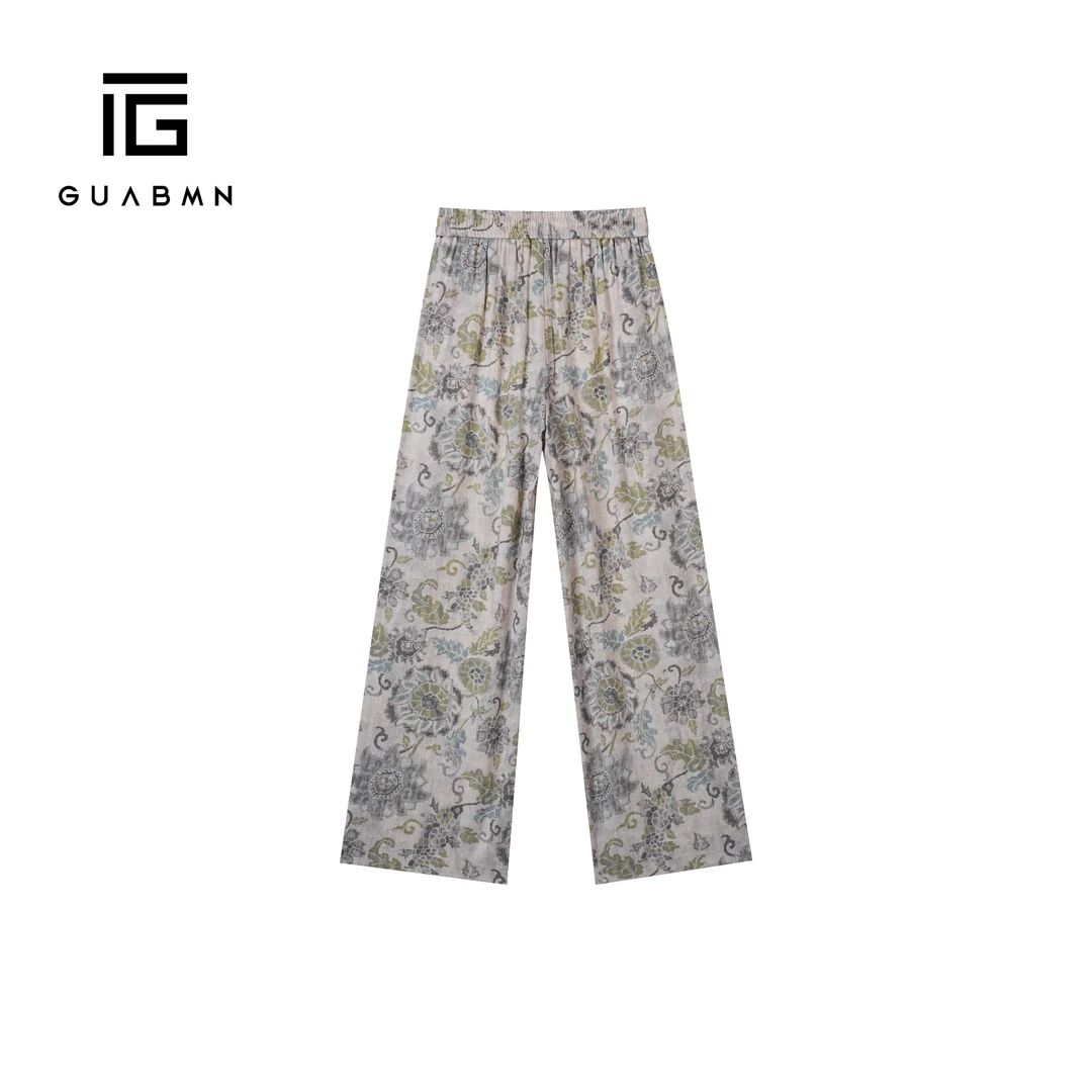 GUABMN2025夏季新款抽绳显气质百搭拖地长裤阔腿裤夏日穿搭5186