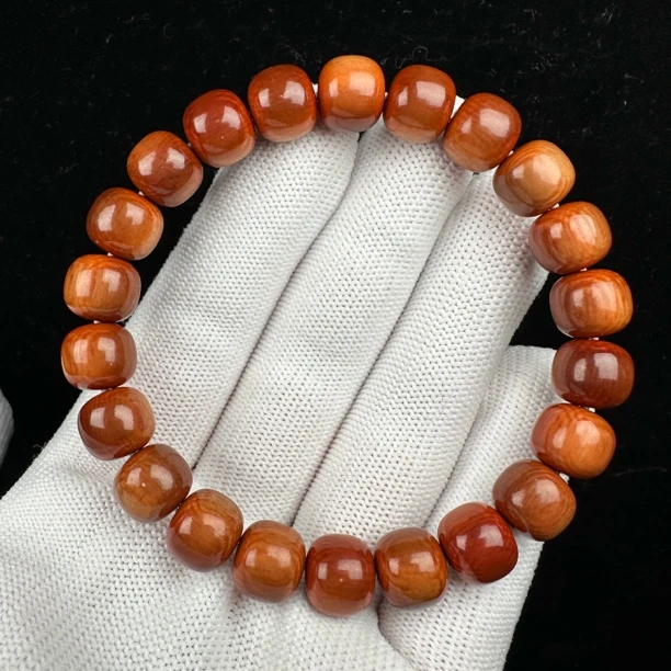 Q1794天然猛犸牙 猪肝红手串10×9mm支持鉴定 假一罚四