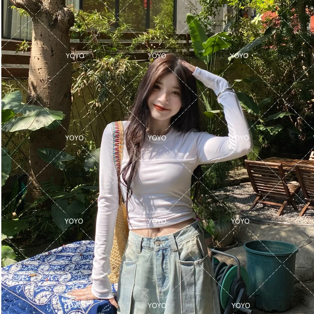 YOYO自制【抹胸叠穿】春夏新款2025显瘦长袖辣妹设计感上衣
