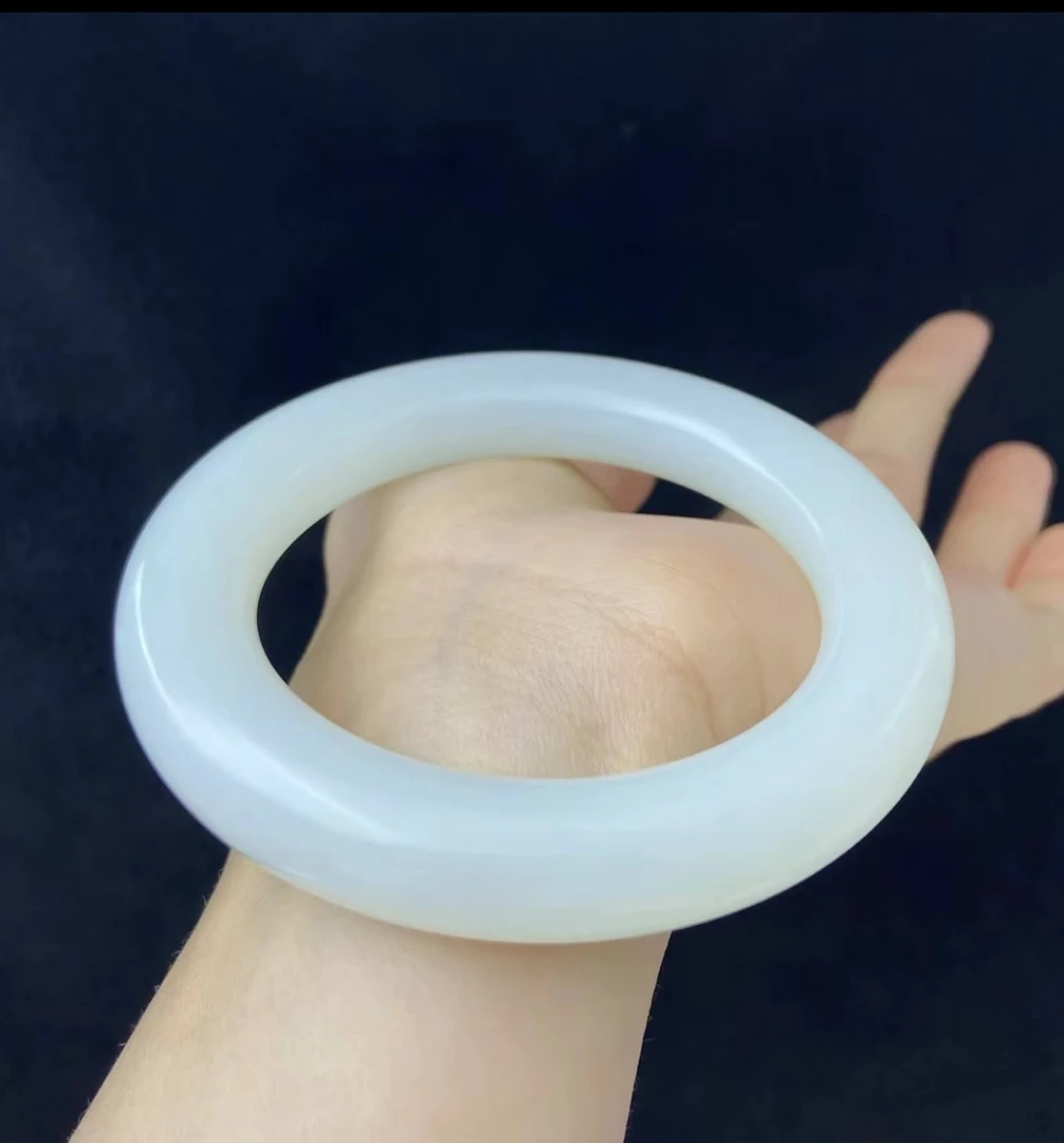 【慧子臻选】 冷月流光白  和田羊脂白玉俄巴沙手镯 54-61圈口LM09