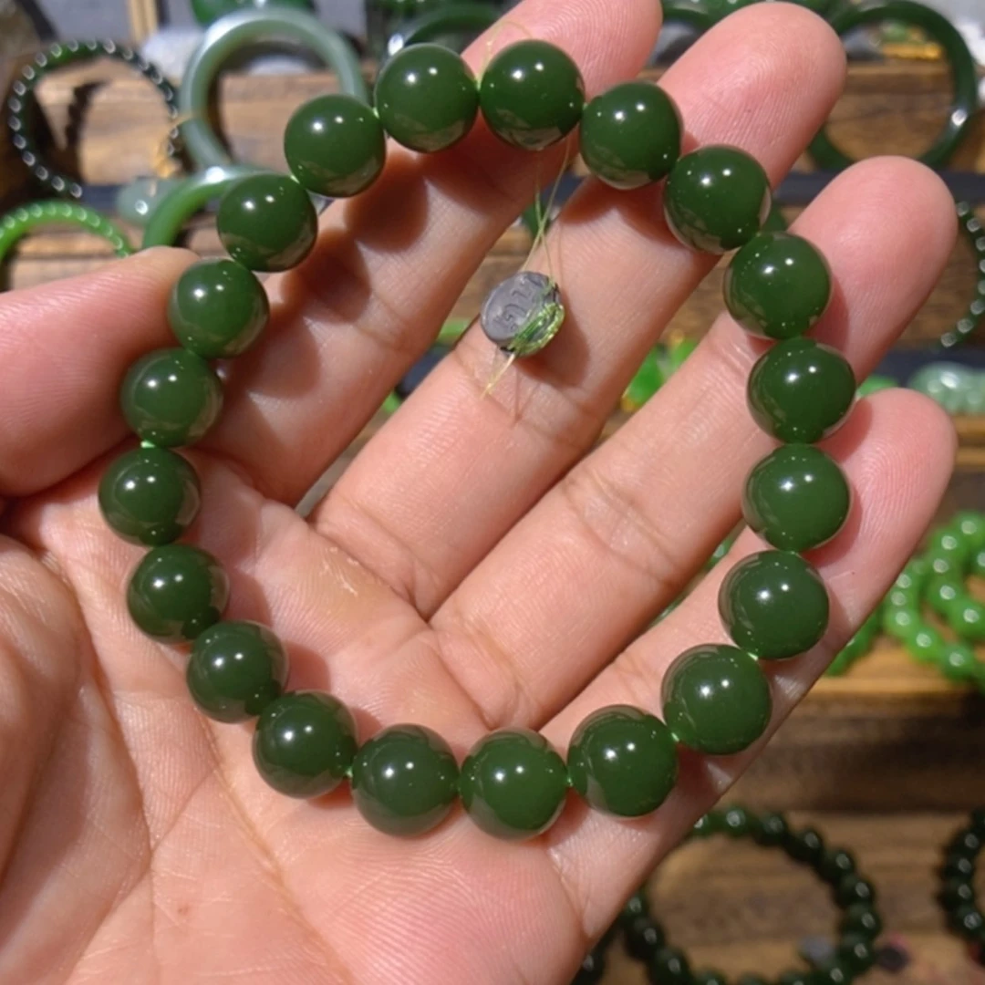 【闪购商品】吊坠(不含链)未镶嵌和田玉俄七菠菜绿手串 10
