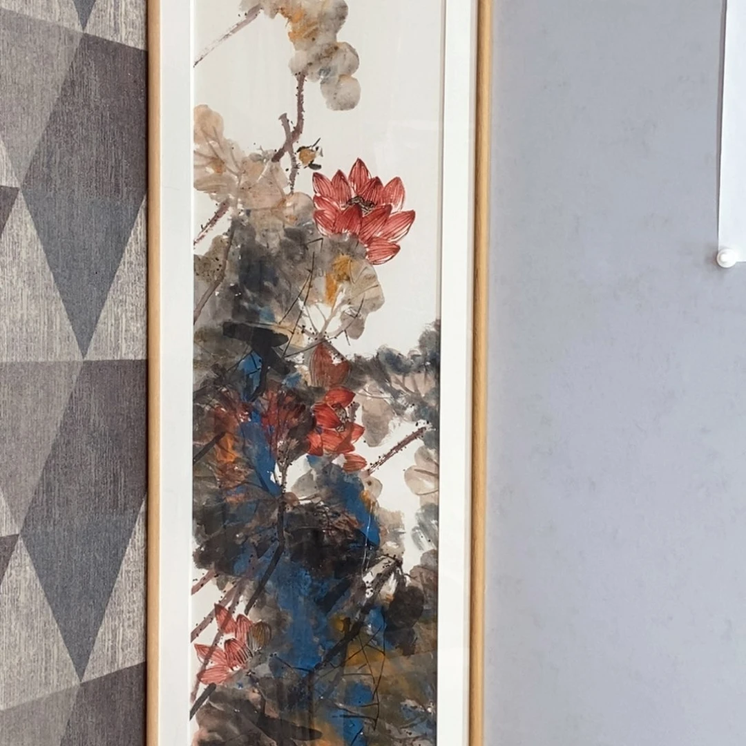 国画廖忠柳六尺对开真人真品