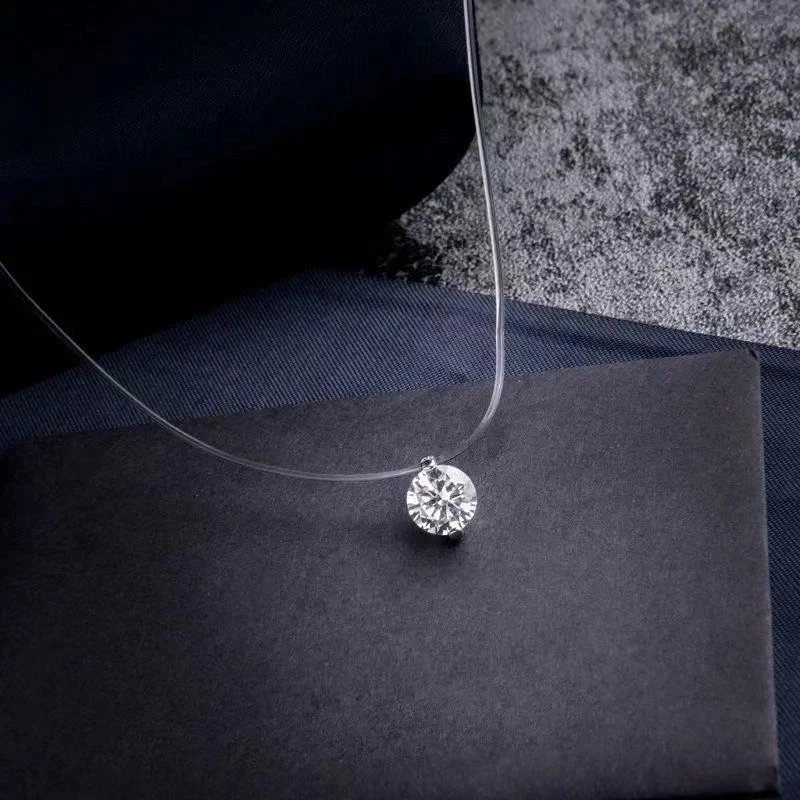 铜项链 人鱼之泪精致颈链隐形鱼线小众天使之心锁骨链6mm