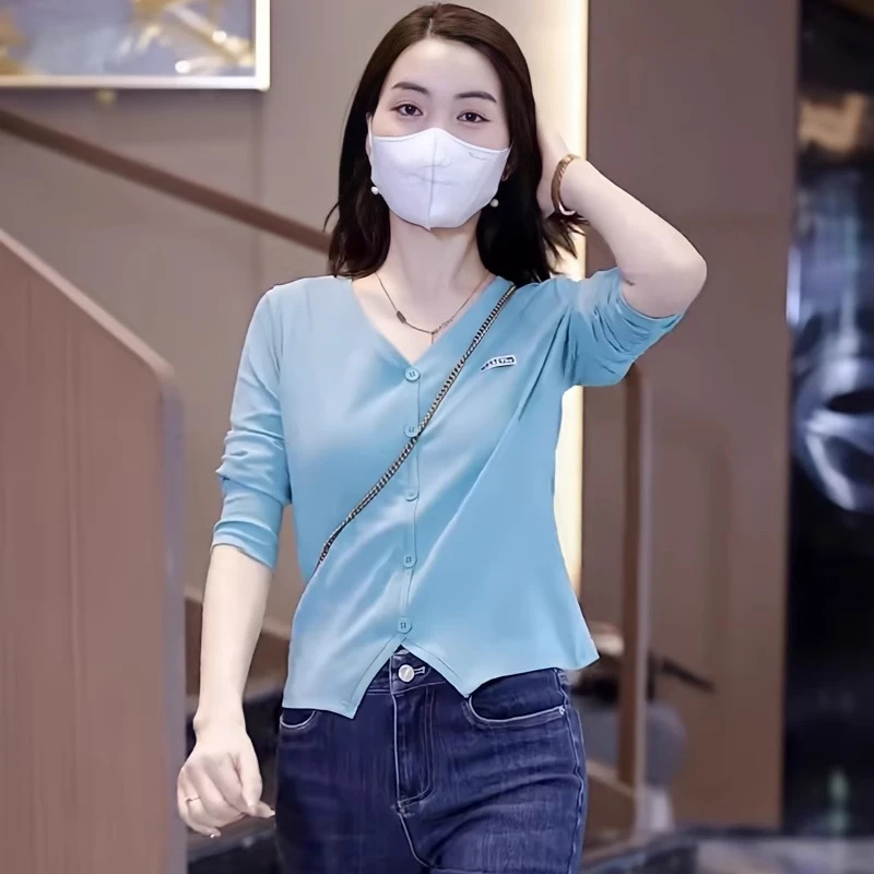 La Chapelle/拉夏贝尔 百搭t恤女洋气春秋显瘦打底衫时尚休闲上衣