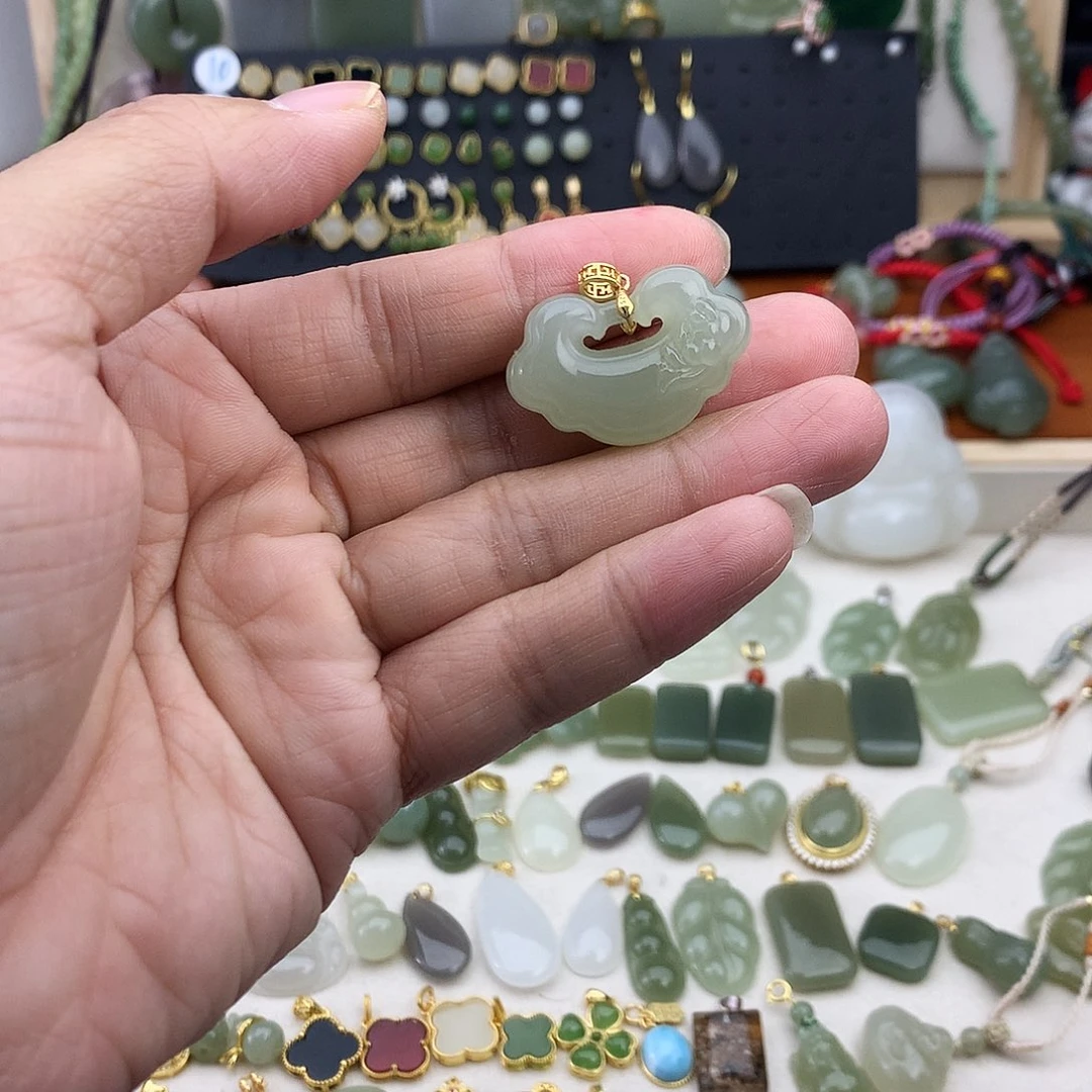 和田玉银S925镶嵌吊坠(不含链)