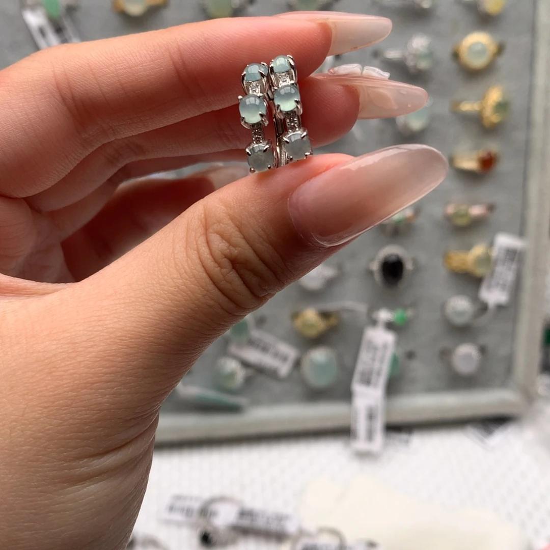 翡翠银S925镶嵌戒指耳钉