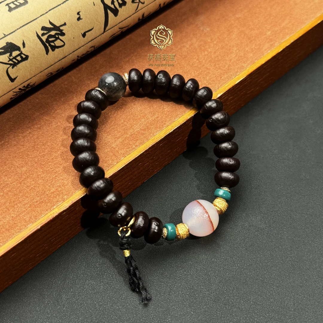 【扶摇臻选】包浆朱砂一线圆珠天珠项链(多样性发其一)5583