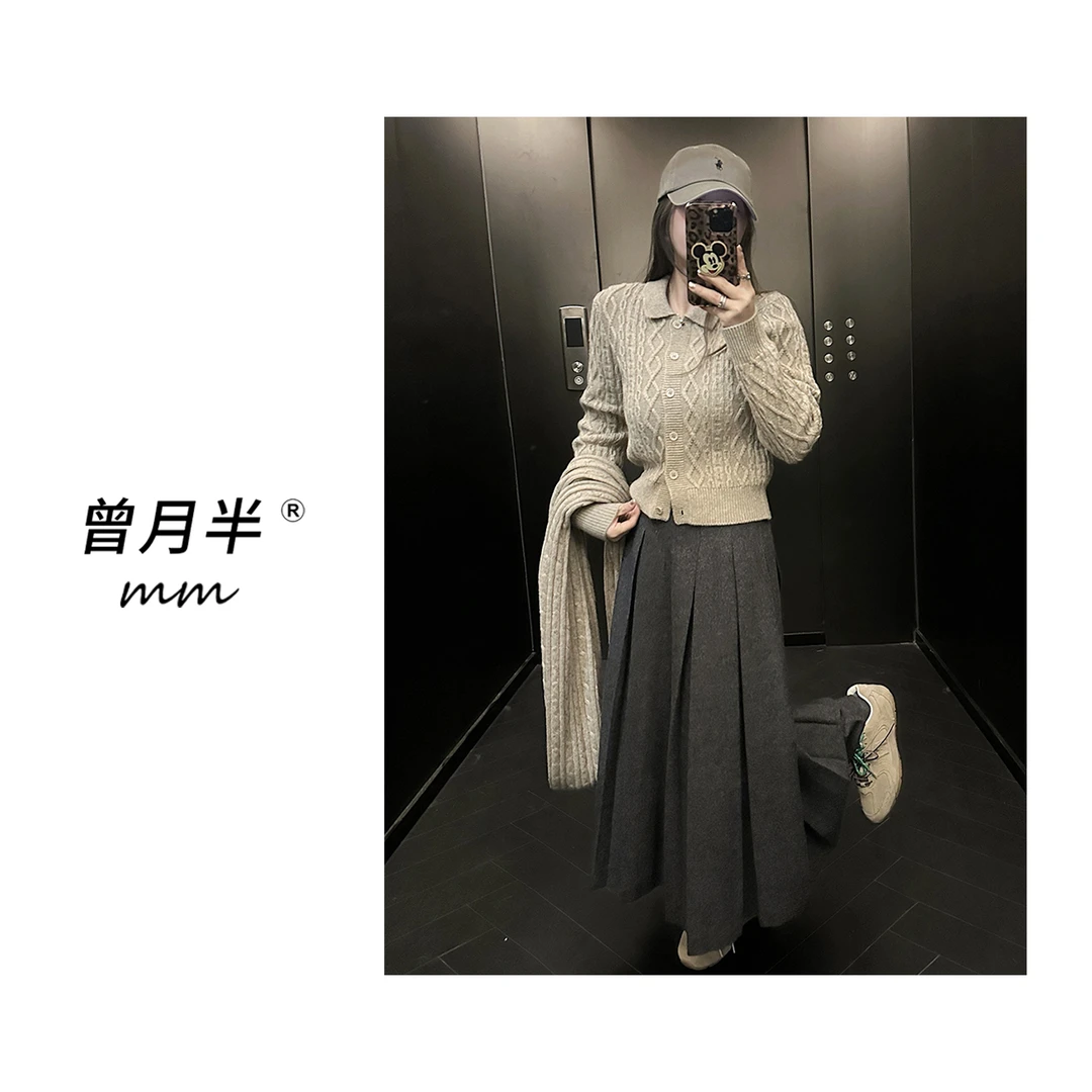 曾月半mm清仓《公主小妹》850G加厚羊毛调节皮带A字百褶裙!ZQ136