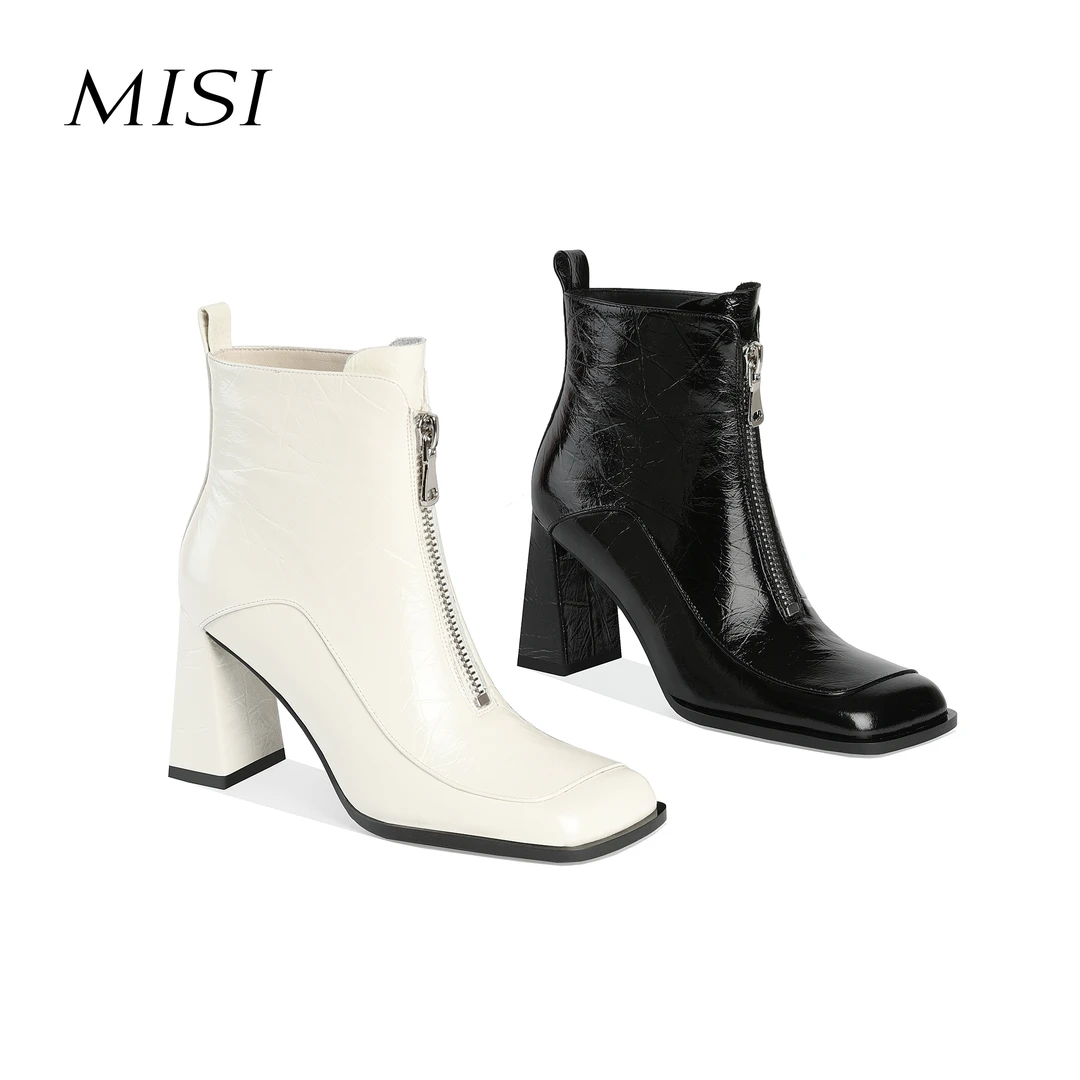 【跟高7cm】2025秋冬新款纯色方头粗跟高跟短靴单里绒里时尚简约女