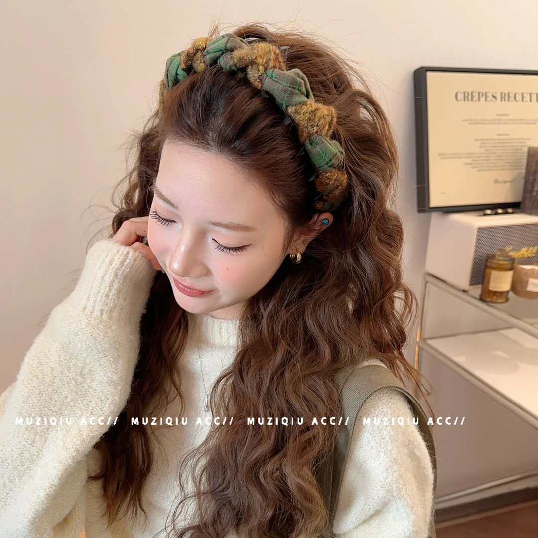 木子秋枫糖橘棕~复古拼色编织齿梳发箍ins高级感时髦洋气百搭头箍