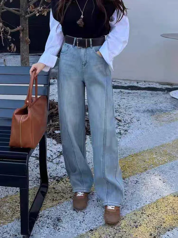 【云云精选】9580 复合绒弯刀直筒裤