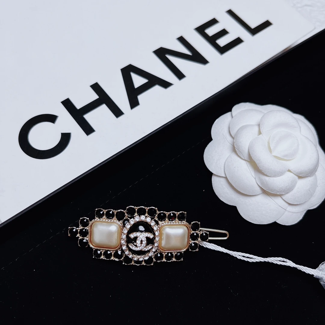 95新 Chanel/香奈儿 柚礼中古/香奈儿黑色珍珠一字发夹CG501213