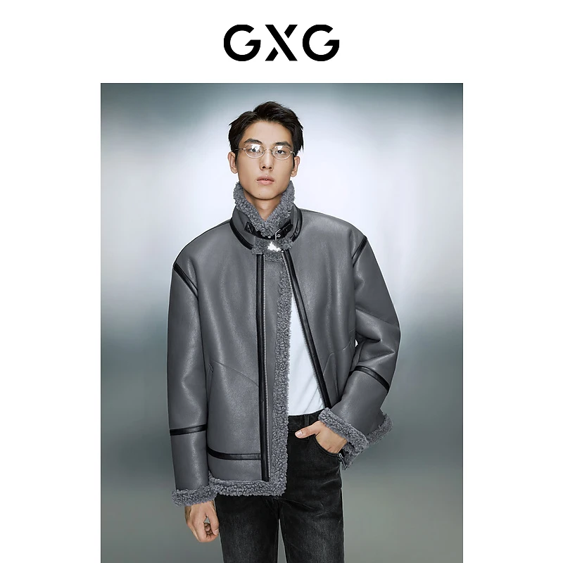 GXG男装 pu皮仿羊羔毛皮毛夹克外套 冬季#GED12131894