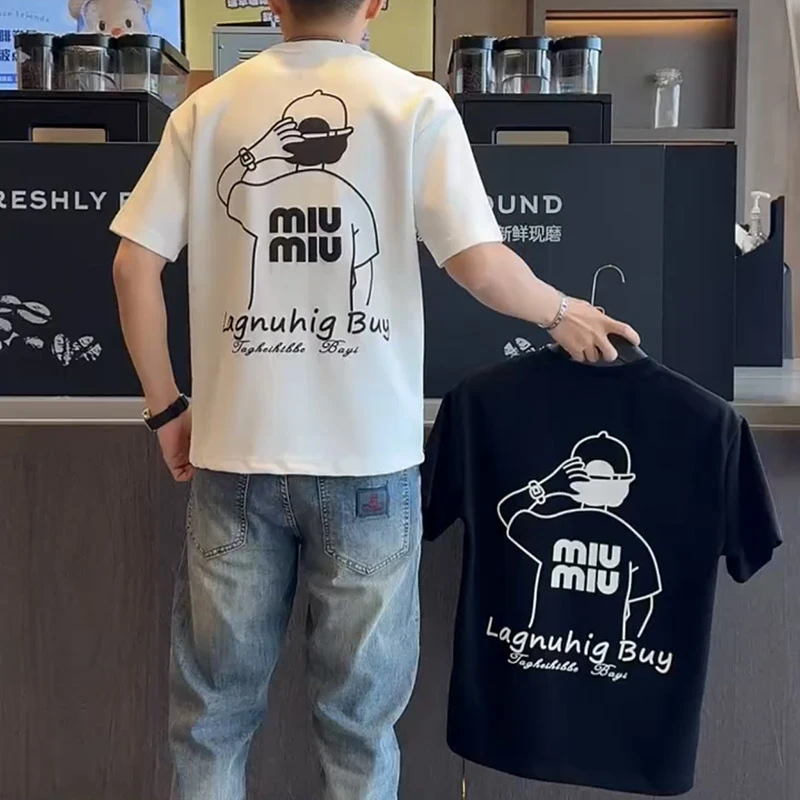 25年新款潮牌潮流气质黑色修身字母印花短袖t恤男生半袖体恤上衣