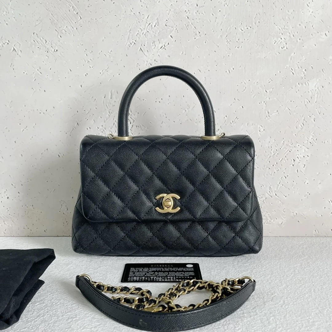 95新 Chanel/香奈儿 青奢荟/憨豆黑色手柄小号手提包/91322