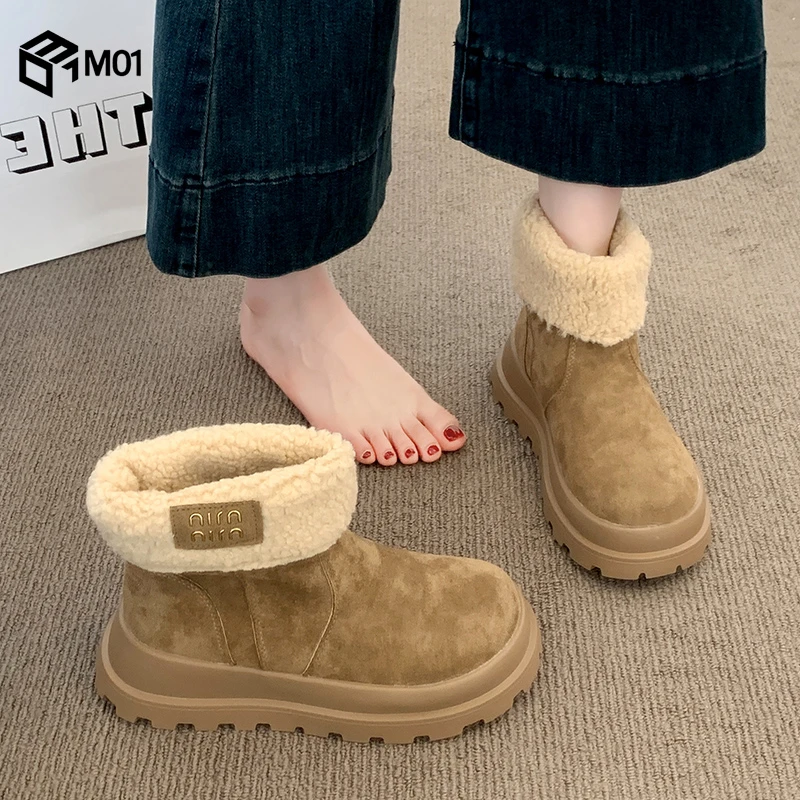 M01厚底勃肯鞋女加绒保暖雪地靴新款秋冬内增高毛毛棉鞋短靴子