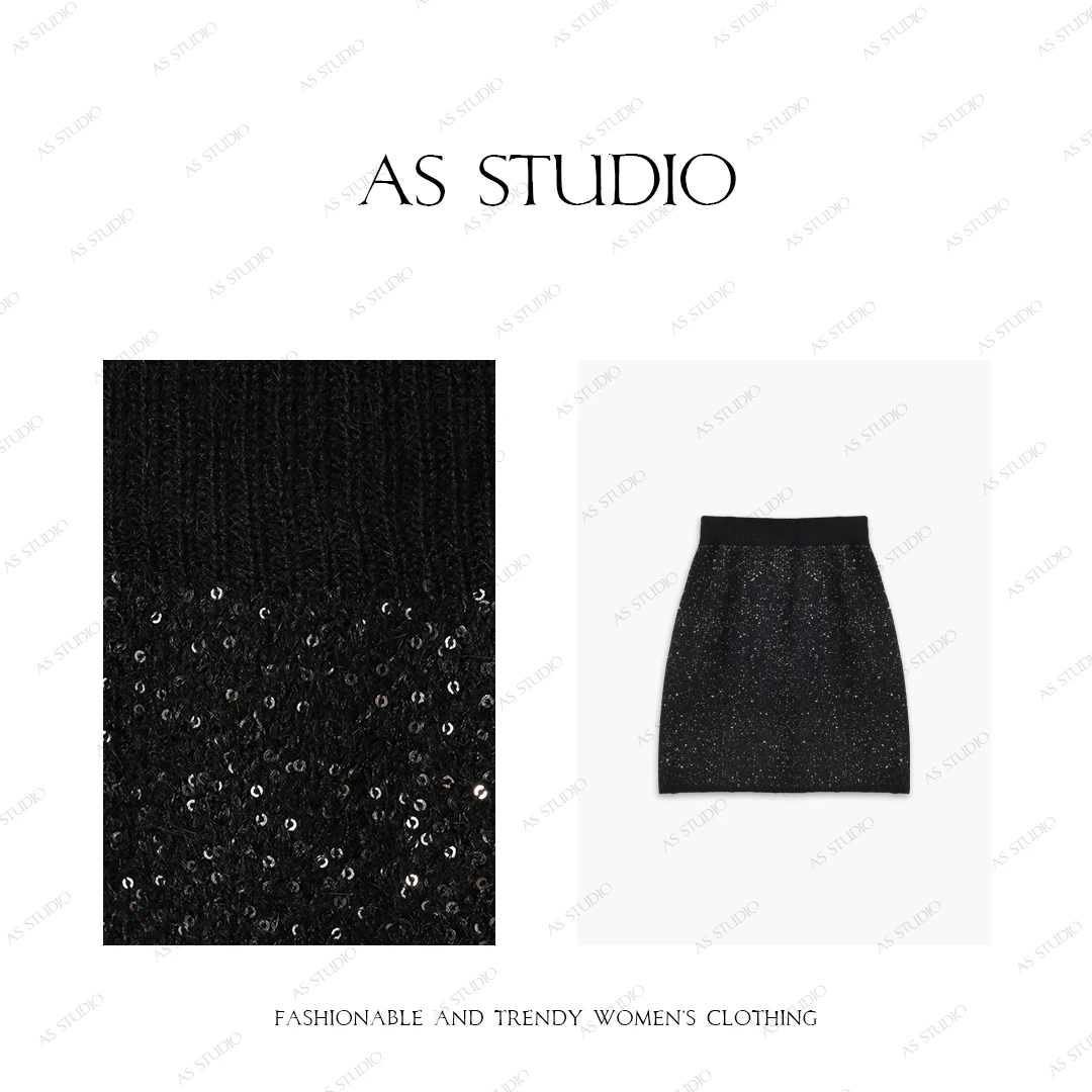【AS星空裙】25新气质百搭亮片针织松紧腰包臀裙AS24DQZ3559