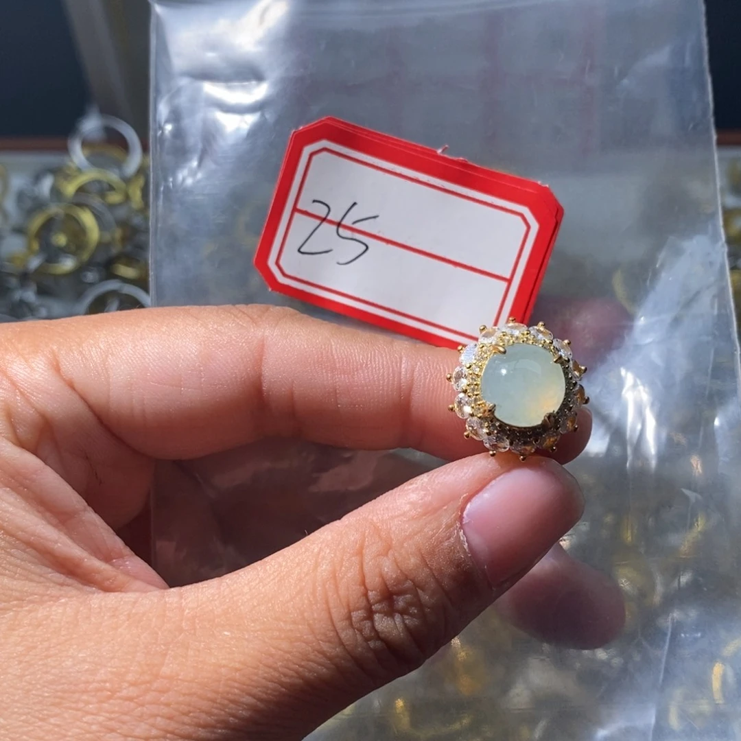 翡翠戒指银S925镶嵌翡翠首饰