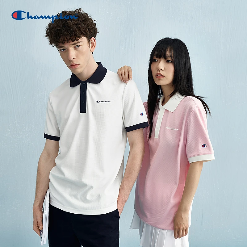 【撞色POLO衫】Champion冠军情侣短袖25春夏新品学院风运动翻领T恤