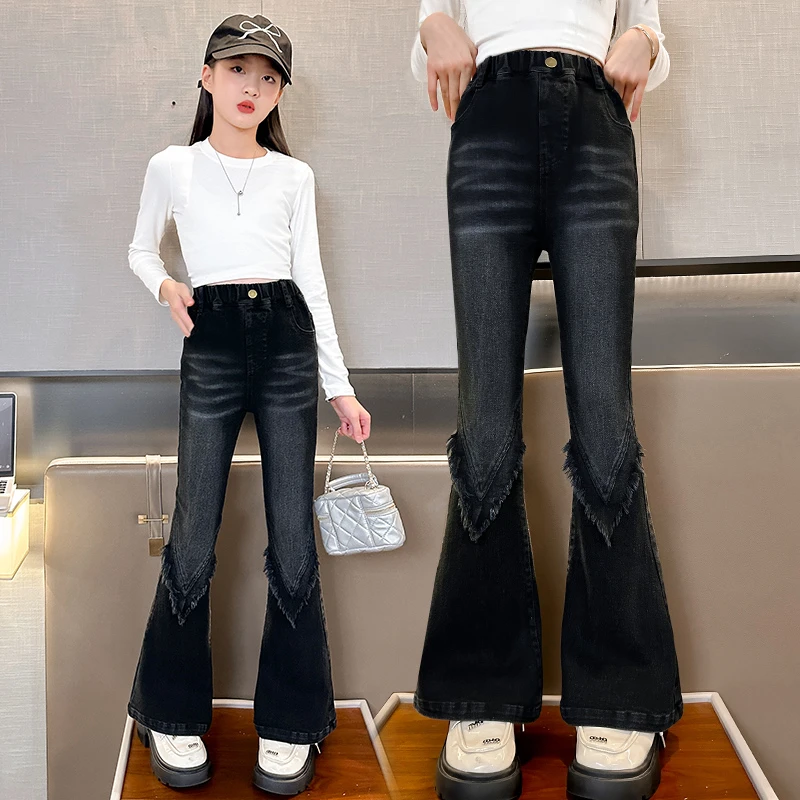 女童牛仔裤春秋装新款洋气儿童弹力显瘦喇叭裤中大童高腰修身裤子