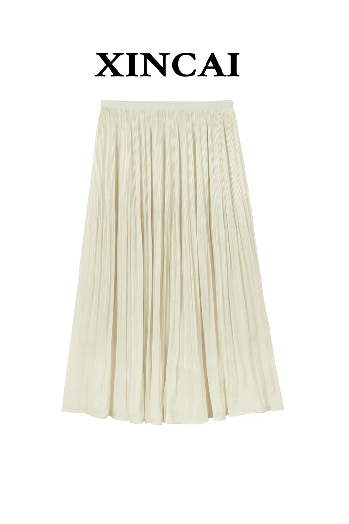 ［会呼吸的鎏金纱）夏季仙气人鱼姫百褶A字高腰半裙子女爆款显瘦