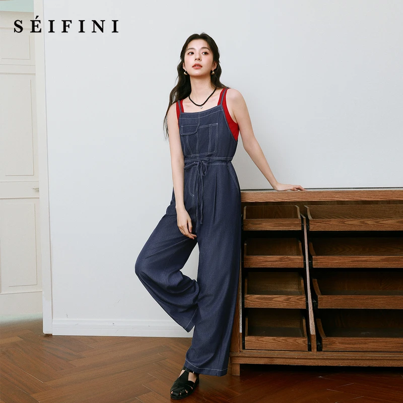 【明星同款】诗凡黎薄荷丹宁牛仔背带裤2025款无袖连体裤SF4391431