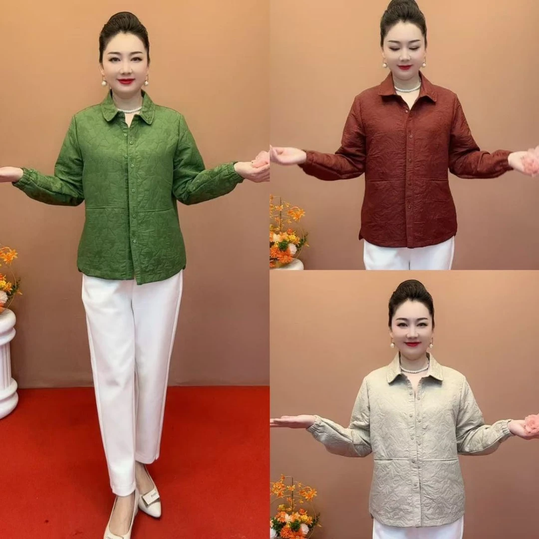 简约通勤撞色休闲衬衫秋冬妈妈装2015新款c尐r纯色长袖休闲