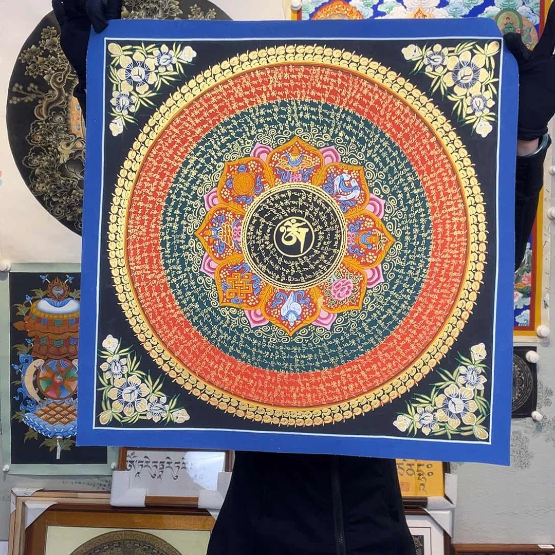 卷轴画纯手绘六字真言唐卡50厘米