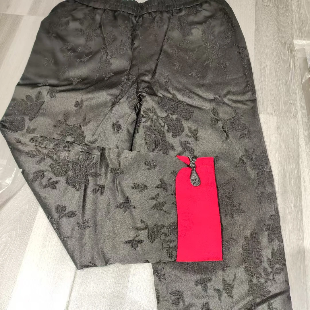 中式复古直筒棉裤红明黄