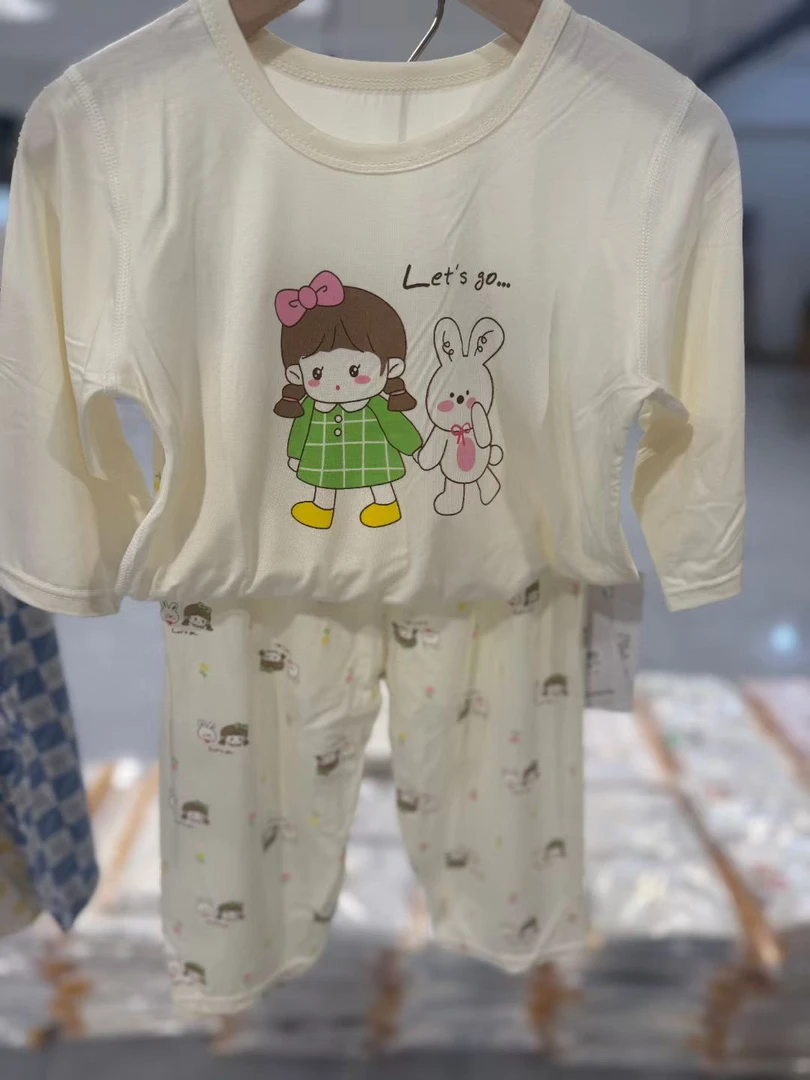 居家女童家居服套装休闲夏季卡通风吸湿排汗女