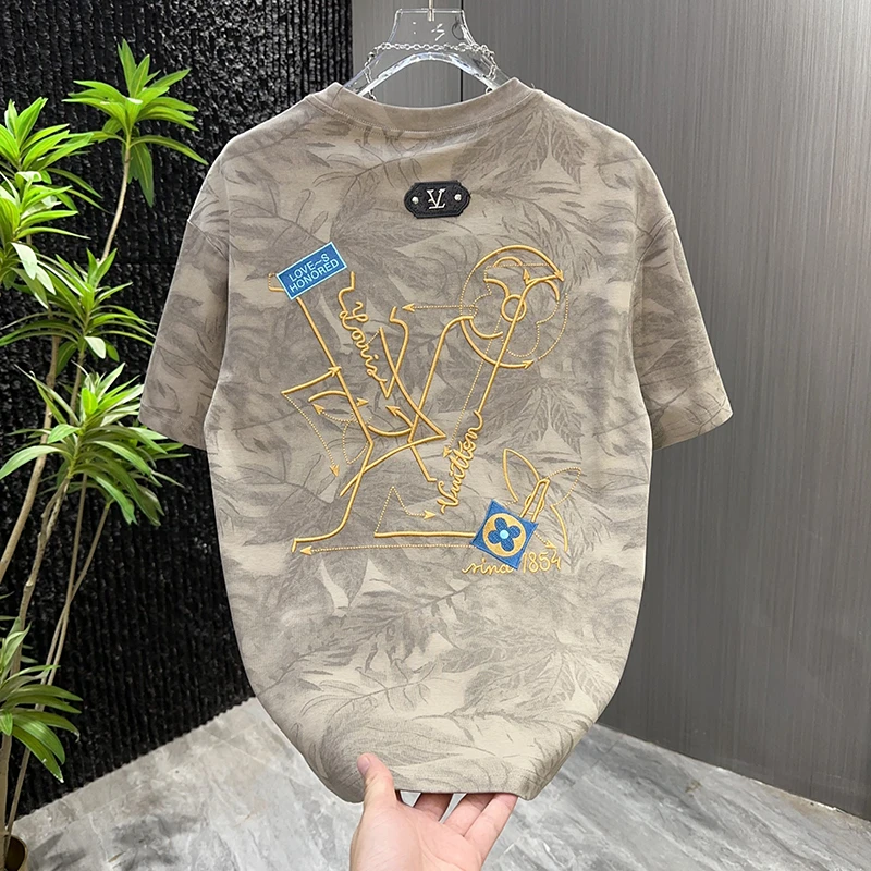 夏季重工字母刺绣短袖网红潮牌设计感T恤大码休闲帅气男士ins半袖