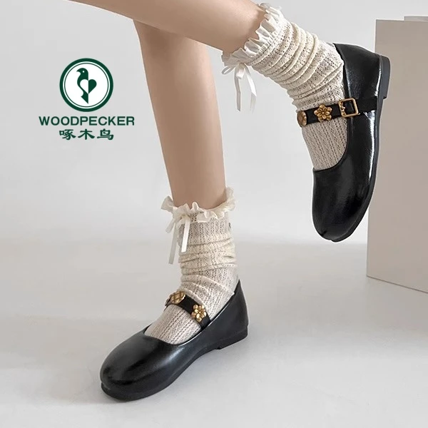啄木鸟法式玛丽珍鞋女2025春夏季新款温柔百搭配裙子平底小皮鞋女