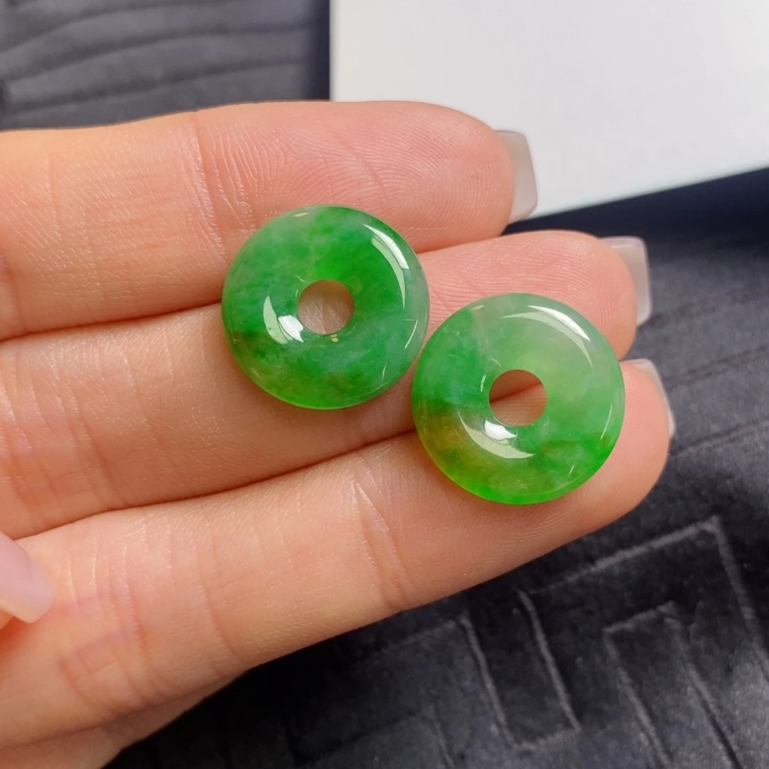 翡翠未镶嵌耳饰黄加绿甜甜圈