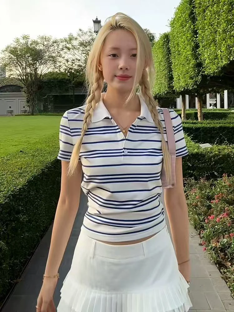 inward@3A4041 韩系Polo设计感条纹短袖 7-17