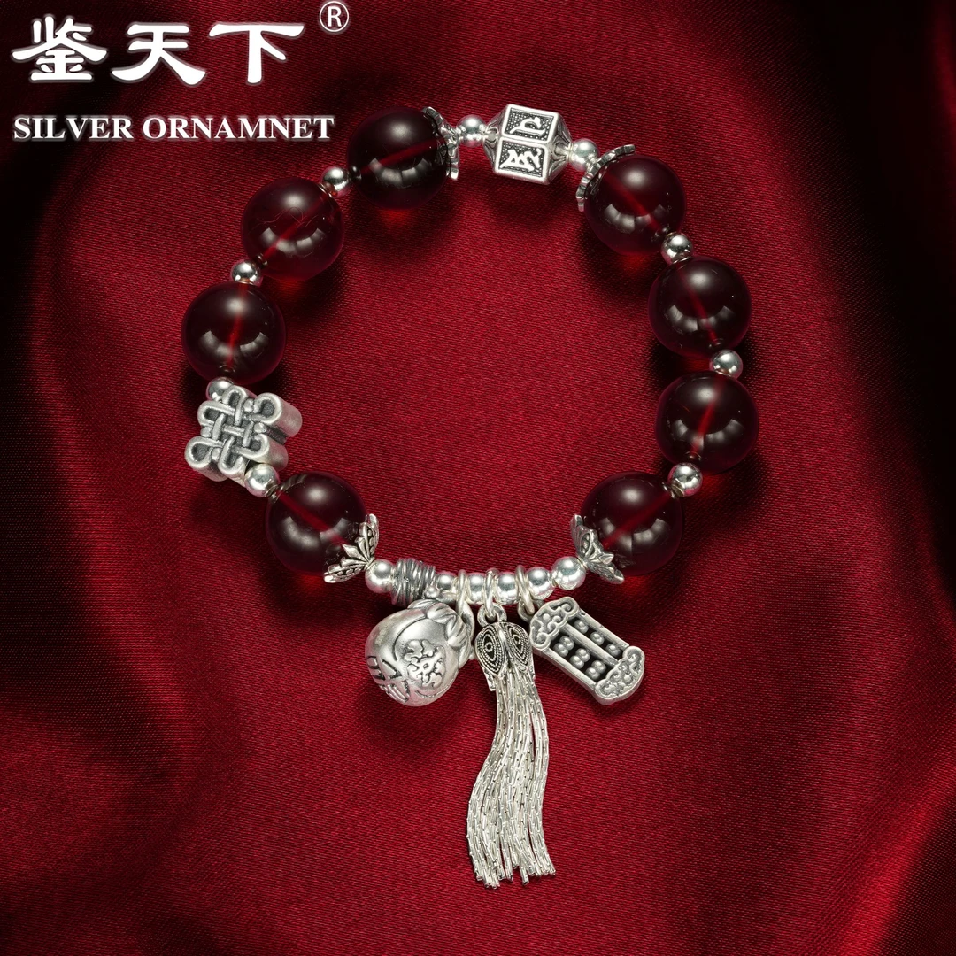 925银手链 【鉴天下】珀珀六字真言算盘招财手链06500004气质民族