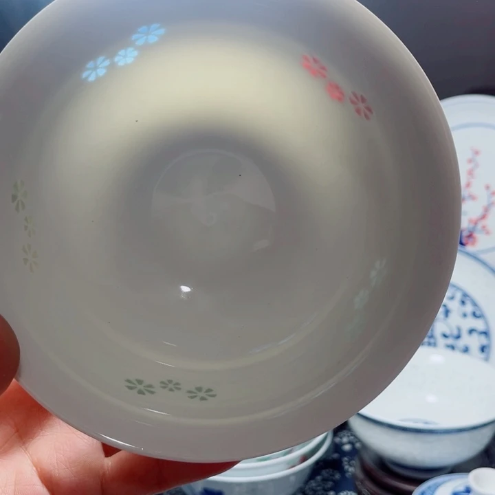 青花玲珑6寸面碗三星花彩玲珑4个Q*L