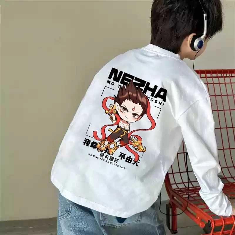 哪吒之魔童闹海男童T恤长袖儿童春秋2025新款纯棉打底衫秋季上衣t