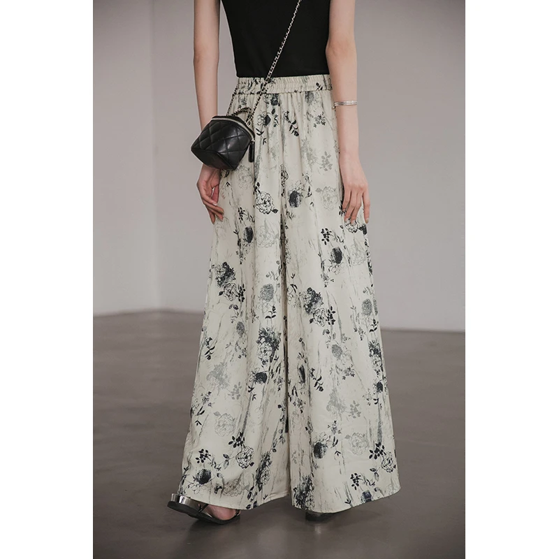 小谷粒水墨国风印花裙裤女款2025年夏款爆款松紧腰显瘦百搭裤裙