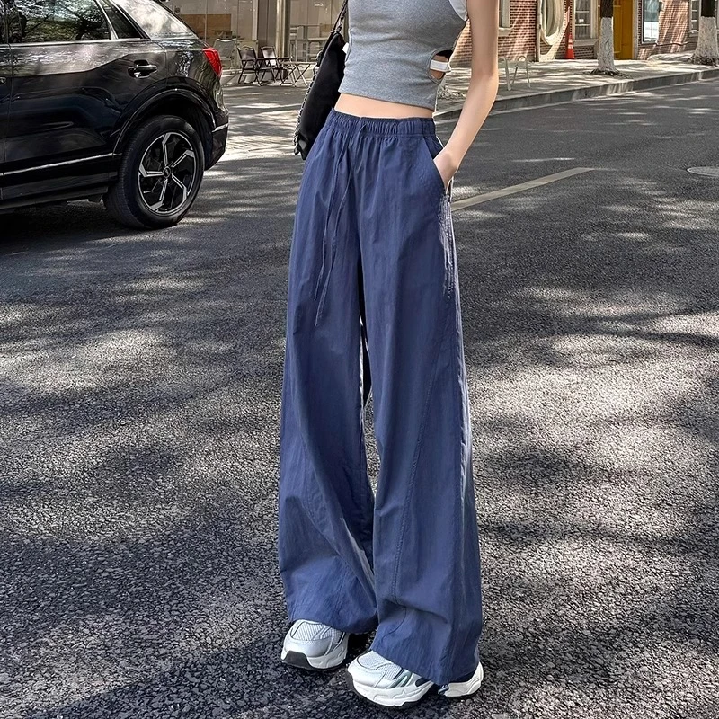 美式速干裤女夏季薄款2025新款垂坠感直筒阔腿裤宽松休闲运动裤子