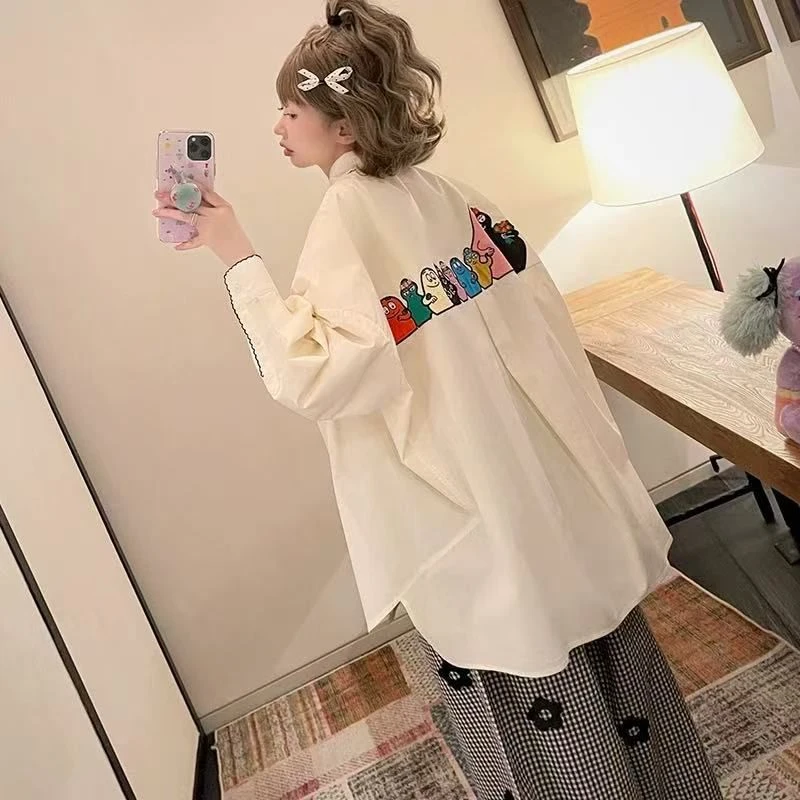 吉娃新款美式卡通巴巴印花衬衫女2025新款休闲上衣18665