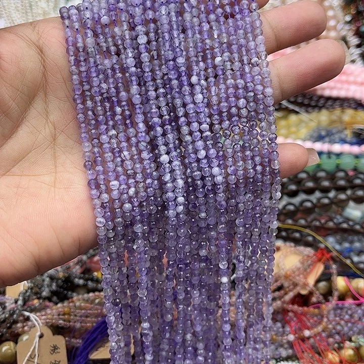 玛瑙/玉髓未镶嵌珠宝半成品一条3.5mm左右紫晶刻面