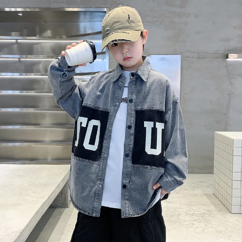 男童春装新款牛仔衬衫2025帅气儿童春秋季韩版中大童男孩外套5818