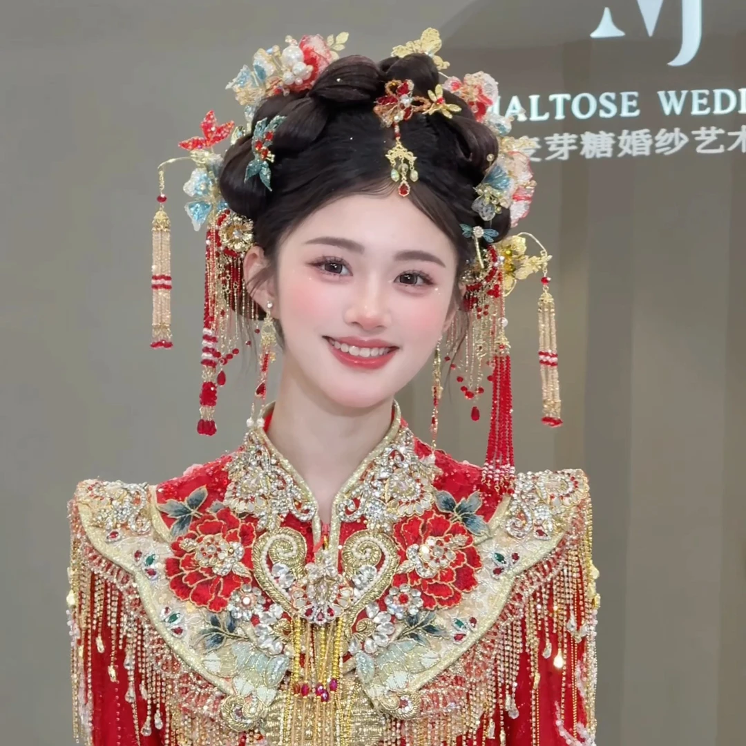 红色系大爆款推荐超好看绝绝子秀禾头饰婚礼跟妆新中式发簪2598