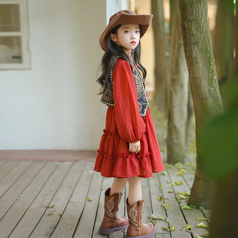 0769303女童连衣裙儿童马甲套装